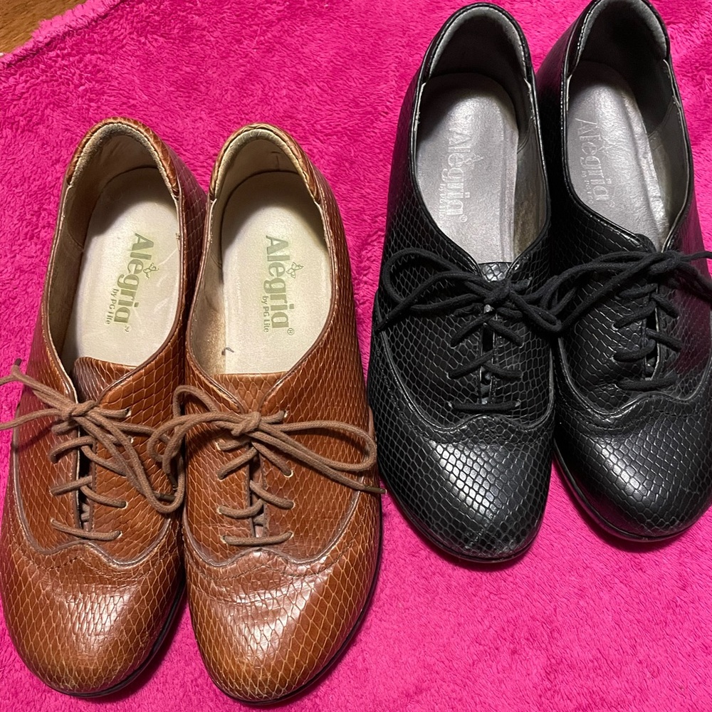 Two (2) pair Alegria lace shoes in Brown and Black- Selling pairs